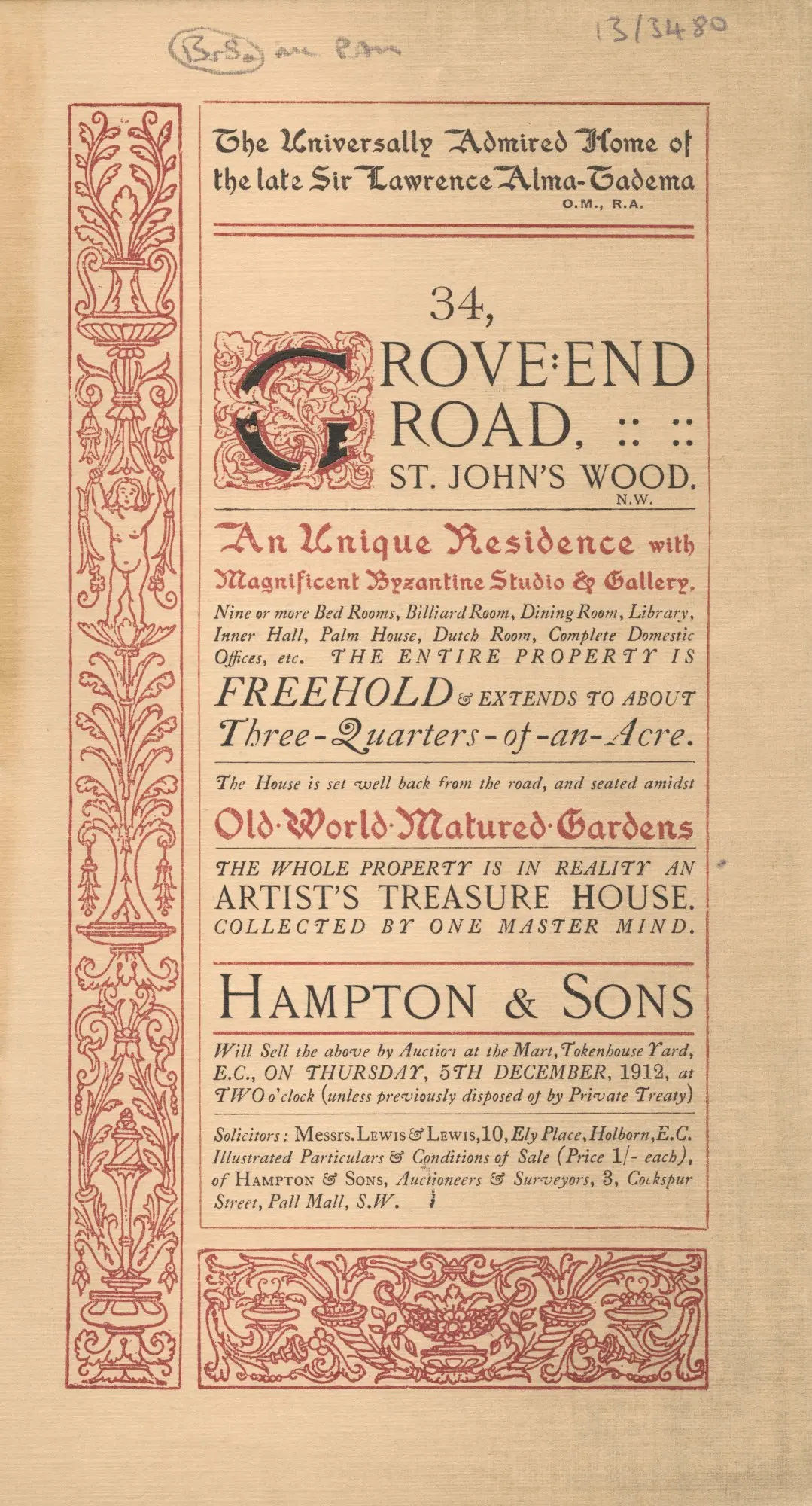 Title page of the Hampton & Sons auction brochure, 1912